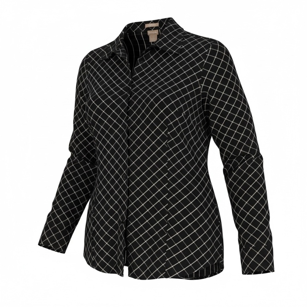 Chicos Button Down Shirt Black White Grid Plaid Womens Sz 1 ( M/8/) 570269115